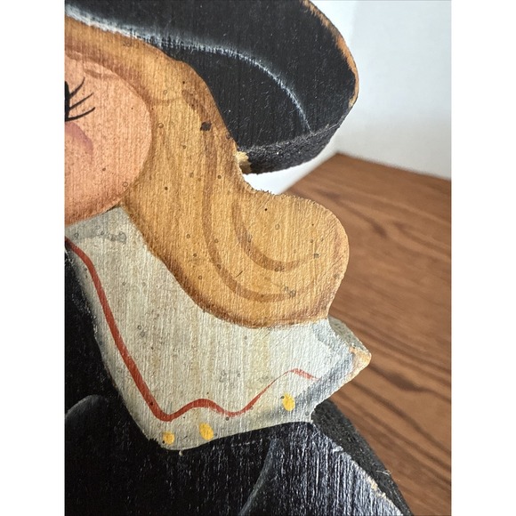 Vintage Halloween Witch Wood Decoration Hand Painted Primitive Country Cottage - Picture 7 of 9